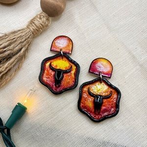 Clay Sunset Bull Stud Earrings